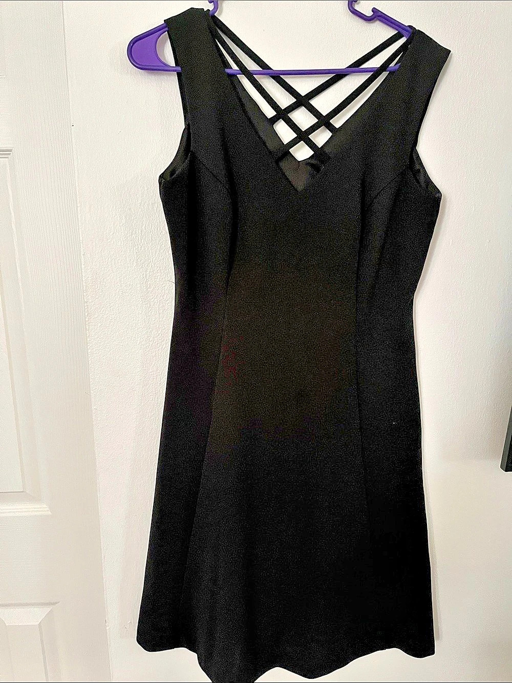 Connected apparel Black Crisscross Mini Dress Size 8 Like New